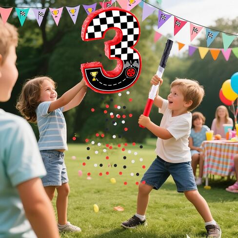 16 بوصة رقم 3 سباق سيارة بيناتا مع 16 بوصة piñata عصا عصا العصا عصب لها لويت فتاة الأطفال 3RD عيد ميلاد ديكورات (3) in Kuwait
