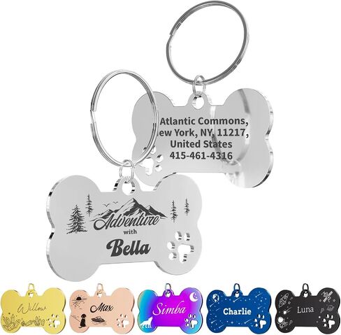 Dog Tags Personalized for Pets, Dog Name Tags Personalized, Custom Dog Tag and Cat Tag, Engraved Dog Tags on Both Sides, Bone,Cut-Out Paw Design (Silver, Large Size) in Saudi Arabia