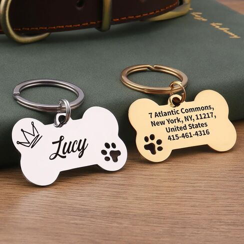 Dog Tags Personalized for Pets, Dog Name Tags Personalized, Custom Dog Tag and Cat Tag, Engraved Dog Tags on Both Sides, Bone,Cut-Out Paw Design (Silver, Large Size) in Saudi Arabia
