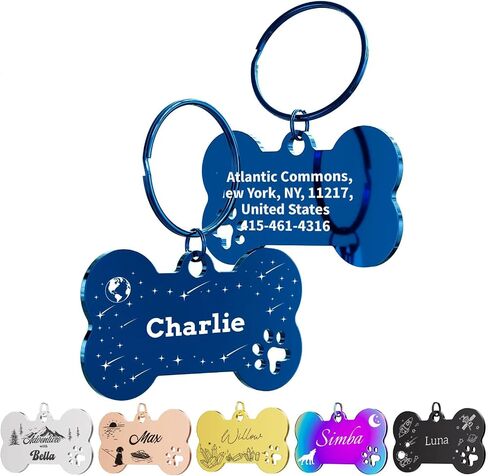 Dog Tags Personalized for Pets, Dog Name Tags Personalized, Custom Dog Tag and Cat Tag, Engraved Dog Tags on Both Sides, Bone,Cut-Out Paw Design (Silver, Large Size) in Saudi Arabia
