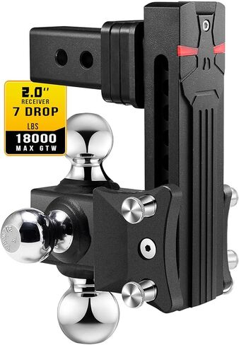 حامل كرة وصلة مقطورة قابل للتعديل من Airbird مع كرة ثلاثية 1-7/8 و2 بوصة و2-5/16 بوصة، قطرة 5 بوصة، تناسب فقط جهاز استقبال وصلة ربط 2.5 بوصة، 20,000 رطل GTW - 722505-3B... in Kuwait