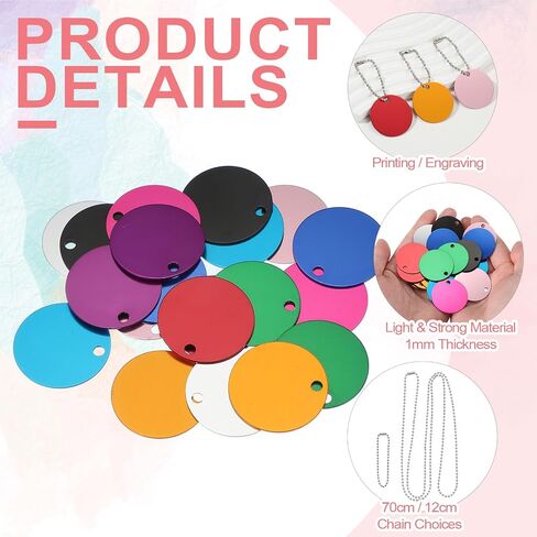 PATIKIL 60 Pcs Blank Dog Tags Set, Including 30 Pcs Aluminum Metal Stamping Round Label 30 Ball Steel Chain for DIY Decor Laser Engraving Necklace, Light Blue in Saudi Arabia