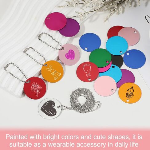 PATIKIL 60 Pcs Blank Dog Tags Set, Including 30 Pcs Aluminum Metal Stamping Round Label 30 Ball Steel Chain for DIY Decor Laser Engraving Necklace, Light Blue in Saudi Arabia