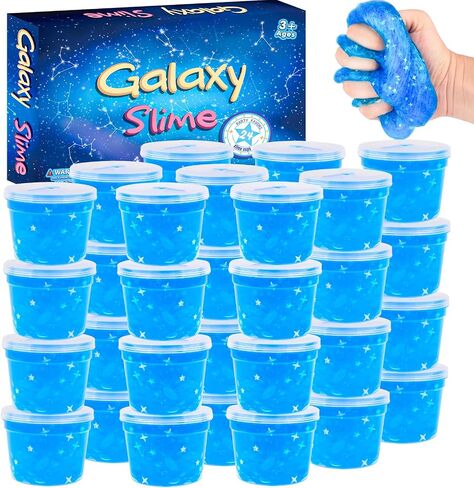 24 Pack Blue Galaxy Slime, Slime Bulk Party Favor for Girls & Boys, Clear Container Jars Galaxy Star Slime Cup, Soft, Wet, Non Sticky, Birthday Gifts, Classroom Rewards for Kids, Goodie Bag Stuffers in Saudi Arabia