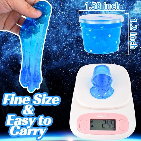 24 Pack Blue Galaxy Slime, Slime Bulk Party Favor for Girls & Boys, Clear Container Jars Galaxy Star Slime Cup, Soft, Wet, Non Sticky, Birthday Gifts, Classroom Rewards for Kids, Goodie Bag Stuffers in Saudi Arabia