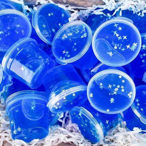24 Pack Blue Galaxy Slime, Slime Bulk Party Favor for Girls & Boys, Clear Container Jars Galaxy Star Slime Cup, Soft, Wet, Non Sticky, Birthday Gifts, Classroom Rewards for Kids, Goodie Bag Stuffers in Saudi Arabia