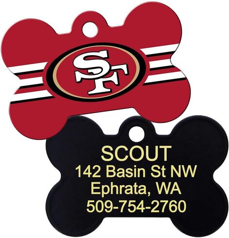 GoTags Personalized Kansas City Chiefs Dog Tag, Brass Metal Bone Shape Pet ID Tag Engraved with Name and Custom Text, Every NFL Football Team Pet Apparel (Large) in Saudi Arabia