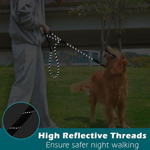 Petbonus two مقابض مقود الكلب ، مقود حبل الحيوانات الأليفة الثقيلة 5 أقدام مع مقطع معدني سريع الإفراج ، مقبض مرور مريح متين ، تقدم تدريب عاكس للكلاب الكبيرة المتوسطة (أسود) in Kuwait