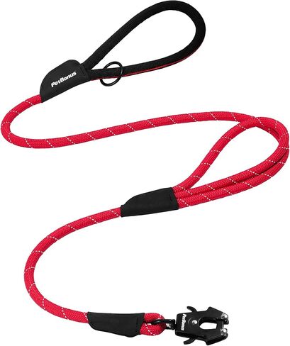 PetBonus Two Handles Dog Leash, 5FT Heavy Duty Pet Rope Leash with Quick Release Metal Clip, Comfortable Durable Traffic Handle, Reflective Training Lead for Medium Large Dogs (Black) in Kuwait