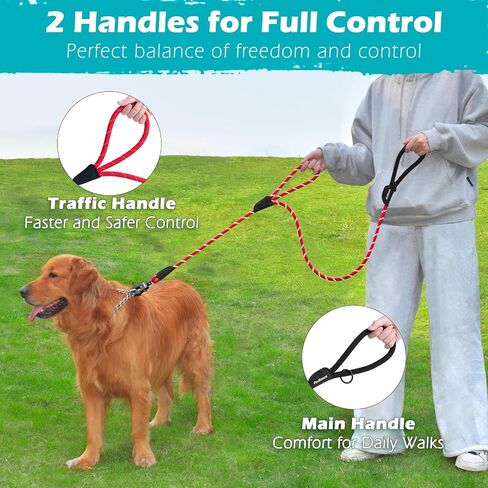 PetBonus Two Handles Dog Leash, 5FT Heavy Duty Pet Rope Leash with Quick Release Metal Clip, Comfortable Durable Traffic Handle, Reflective Training Lead for Medium Large Dogs (Black) in Kuwait