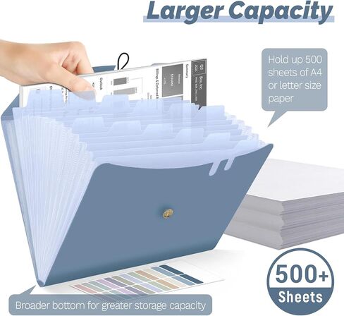 13 Pocket Accordian File Organizer, Expanding File Folder with Tabs, Monthly Accordion Folder A4 Letter Size Paper Document Receipt Holder for School Office Supplies, Haze Blue in Saudi Arabia