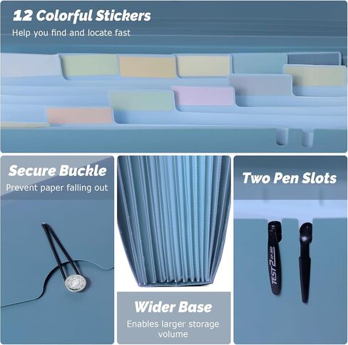 13 Pocket Accordian File Organizer, Expanding File Folder with Tabs, Monthly Accordion Folder A4 Letter Size Paper Document Receipt Holder for School Office Supplies, Haze Blue in Saudi Arabia