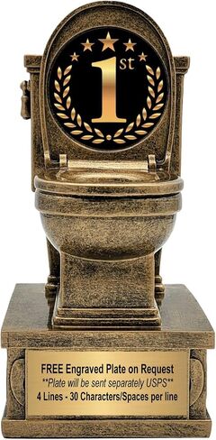 Decade Awards Gold Toilet Bowl Action Pedestal Trophy - 7 Inch Tall - 1st 2nd 3rd, Bowling, Chili Cook Off, Cornhole, Disc Golf, Golf, Last Place, March Madness, FFL, Poker - Plate On Request in Kuwait