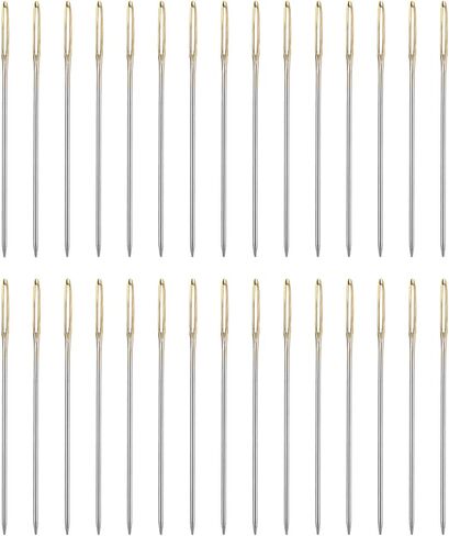 Harfington 50pcs إبر تنجيد 0.76 مم قطر 37 مم (1.46 ") طويل خياطة العين خياطة يدوية مستقيمة من الفولاذ المقاوم للصدأ لتطريز النسيج الجلدي الزنبق ، الذهب in Kuwait