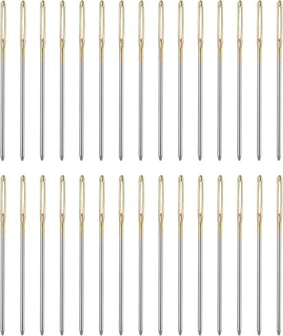 Harfington 50pcs إبر تنجيد 0.76 مم قطر 37 مم (1.46 ") طويل خياطة العين خياطة يدوية مستقيمة من الفولاذ المقاوم للصدأ لتطريز النسيج الجلدي الزنبق ، الذهب in Kuwait