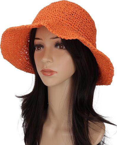 Womens Crochet Straw Sun Hat Foldable Floppy Wide Brim Beach Hat for Summer in Kuwait