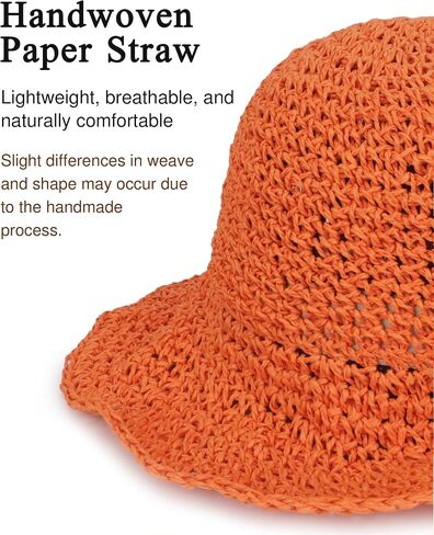 Womens Crochet Straw Sun Hat Foldable Floppy Wide Brim Beach Hat for Summer in Kuwait