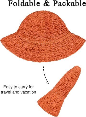 Womens Crochet Straw Sun Hat Foldable Floppy Wide Brim Beach Hat for Summer in Kuwait