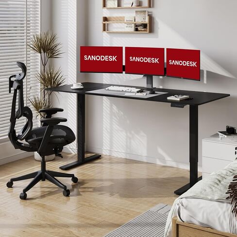 SANODESK مكتب قائم كهربائي، مكتب حامل قابل للتعديل بارتفاع 63 × 32 بوصة مع لوحة توصيل كبيرة لسطح المكتب، إعدادات ذاكرة مريحة مسبقًا، محطات عمل الكمبيوتر للمكتب المنزلي، إطار أبيض/سطح أبيض in Saudi Arabia