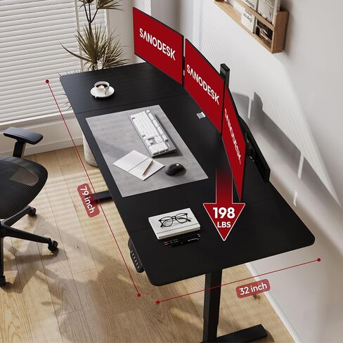 SANODESK مكتب قائم كهربائي، مكتب حامل قابل للتعديل بارتفاع 63 × 32 بوصة مع لوحة توصيل كبيرة لسطح المكتب، إعدادات ذاكرة مريحة مسبقًا، محطات عمل الكمبيوتر للمكتب المنزلي، إطار أبيض/سطح أبيض in Saudi Arabia