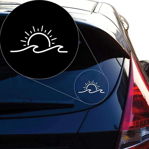KamiDesigns Sun & Wave 7" Car Decal White- Beach Bumper Sticker for Vans|Walls| Laptop|Car|Truck|Window|Bumpers in Saudi Arabia
