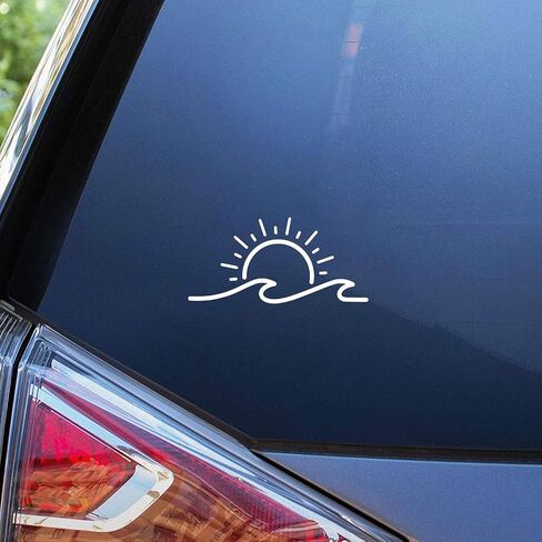 KamiDesigns Sun & Wave 7" Car Decal White- Beach Bumper Sticker for Vans|Walls| Laptop|Car|Truck|Window|Bumpers in Saudi Arabia