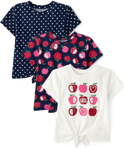 The Children's Place Girls' Short Sleeve Tie Front Top, Horse/Blue/Daisy 3-Pack in Saudi Arabia