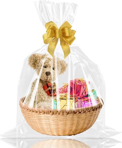 Coidea 18 PCS أكياس السيلوفان الكبيرة لسلال الهدايا لف البلاستيك ، ولف سلة هدايا 17.7 "× 30" ، ولف شفاف للسيلوفان لعيد الميلاد ، وحفلات الزفاف ، وحمامات زفاف ، وإعطاء الهدايا (الشريط غير المدرج) in Kuwait