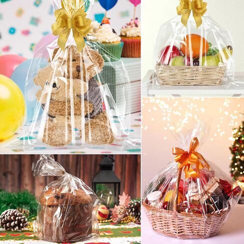 Coidea 18 PCS أكياس السيلوفان الكبيرة لسلال الهدايا لف البلاستيك ، ولف سلة هدايا 17.7 "× 30" ، ولف شفاف للسيلوفان لعيد الميلاد ، وحفلات الزفاف ، وحمامات زفاف ، وإعطاء الهدايا (الشريط غير المدرج) in Kuwait
