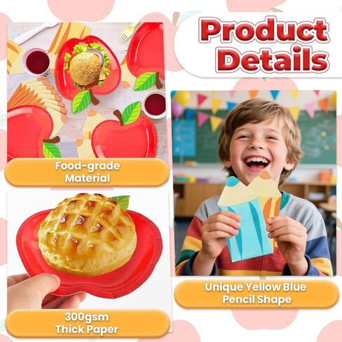 OuMuaMua 50Pcs Back to School Red Apple Paper Plates Pencil Napkins First Day of School Party Supplies Disposable Tableware Set for Graduation Kindergarten Preschool Party Table Decor Serve 25 in Kuwait