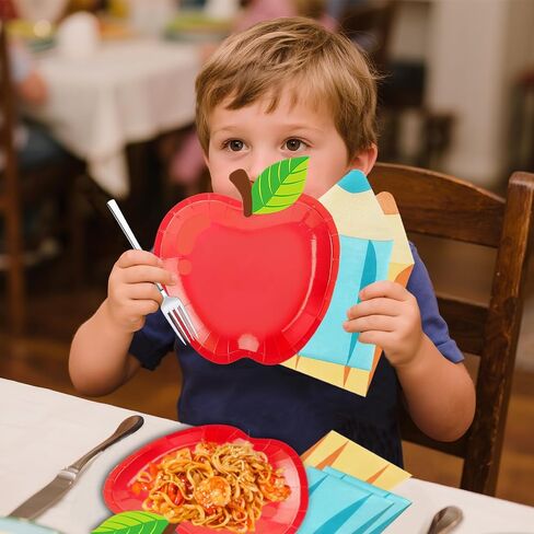 OuMuaMua 50Pcs Back to School Red Apple Paper Plates Pencil Napkins First Day of School Party Supplies Disposable Tableware Set for Graduation Kindergarten Preschool Party Table Decor Serve 25 in Kuwait