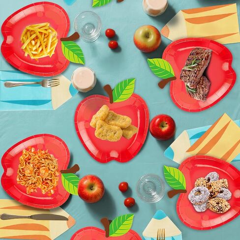 OuMuaMua 50Pcs Back to School Red Apple Paper Plates Pencil Napkins First Day of School Party Supplies Disposable Tableware Set for Graduation Kindergarten Preschool Party Table Decor Serve 25 in Kuwait