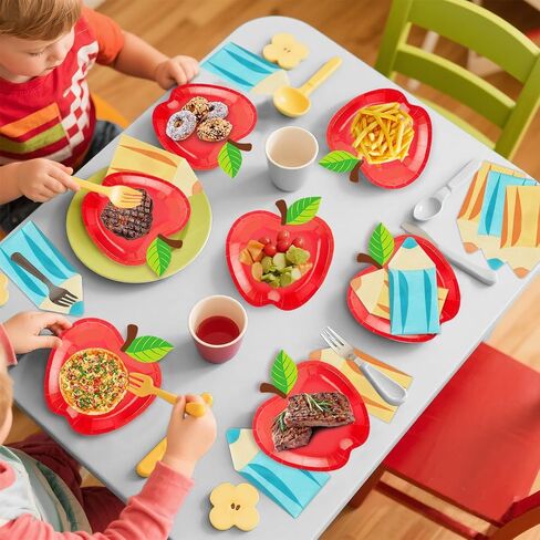 OuMuaMua 50Pcs Back to School Red Apple Paper Plates Pencil Napkins First Day of School Party Supplies Disposable Tableware Set for Graduation Kindergarten Preschool Party Table Decor Serve 25 in Kuwait