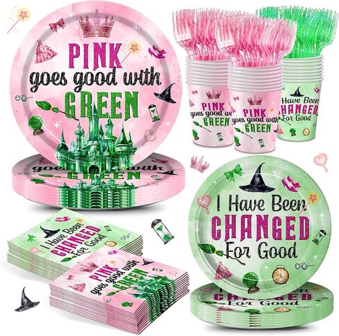 120pcs Witch Birthday Party Supplies Pink Going Going Going Goes Goes Goes Grow Green Plates Fackins يمكن التخلص منها في أدوات المائدة. in Kuwait