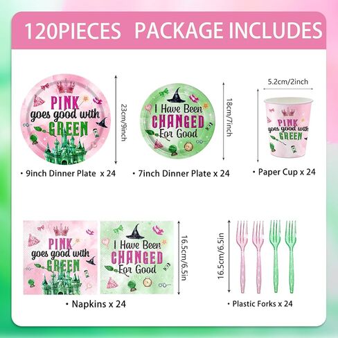 120pcs Witch Birthday Party Supplies Pink Going Going Going Goes Goes Goes Grow Green Plates Fackins يمكن التخلص منها في أدوات المائدة. in Kuwait
