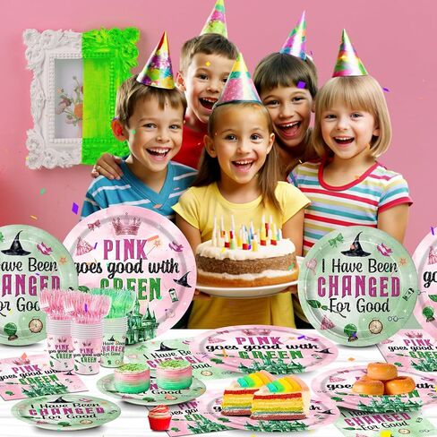 120pcs Witch Birthday Party Supplies Pink Going Going Going Goes Goes Goes Grow Green Plates Fackins يمكن التخلص منها في أدوات المائدة. in Kuwait