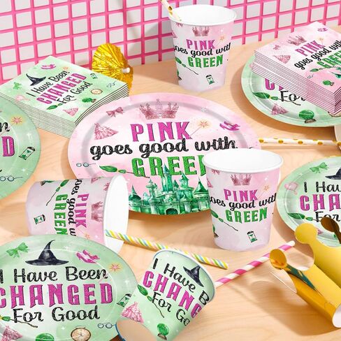 120pcs Witch Birthday Party Supplies Pink Going Going Going Goes Goes Goes Grow Green Plates Fackins يمكن التخلص منها في أدوات المائدة. in Kuwait