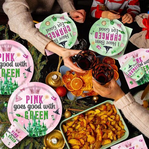 120pcs Witch Birthday Party Supplies Pink Going Going Going Goes Goes Goes Grow Green Plates Fackins يمكن التخلص منها في أدوات المائدة. in Kuwait