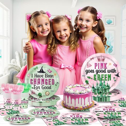 120pcs Witch Birthday Party Supplies Pink Going Going Going Goes Goes Goes Grow Green Plates Fackins يمكن التخلص منها في أدوات المائدة. in Kuwait