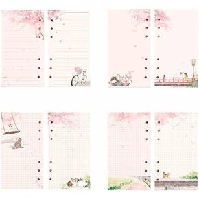 A6 Pink Loose Leaf Paper Refill,80 Sheets 6-Hole Notebook Paper,Compatible with Binders and Planners, Premium Papers for School, Office and Journaling