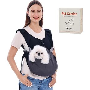 Supet Dog Sling Carrier for Small Dogs, Anti-Anxiety Hands Free Cat Sling Carrier, Soft Cotton Front Facing Dog Carrier, Adjustable Swaddle Wrap, Reducing Back Neck Neck Pain, Balck, Regular
