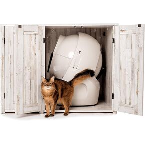Whisker Litter-Robot Credenza with Litter Box Enclosure, Rustic White Plank Finish, 43.2" W x 28.1" D x 33.1" H, Stylish and Durable Hidden Cat Litter Box Furniture, Litter-Robot Not Included