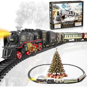 Train Set with Glowing Passenger Carriages for Under Christmas Tree,Electric Train Toy with Smoke,Light and Sound,Birthday Gifts Idea for 3 4 5 6 7+ Years Old Toddler Boys and Girls