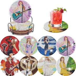 SLADPOEM 8 Pcs Diamond Painting Coasters Kit with Holder, Merch Gift for Friends, DIY Diamond Art Craft Set, Creative Drink Coaster Making Kit with Non-Slip Mats, Birthday Handmade Housewarming Gift