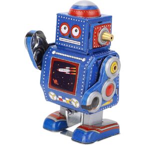 Wind Up Vintage Robot Toy, Handcrafted Iron Toy for Cafe, Bar, Restaurant, with Unique Decoration Feature, for Family and Friends (Red)