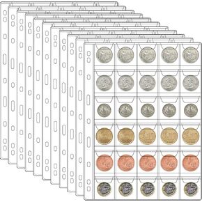 600 Pockets Coin Sleeves 20 Sheets Coin Holders for Collectors Plastic Coin Protectors Pages Collection Supplies for Binder with Standard 9 Holes (30 Pocket)