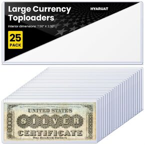 Large Currency Toploader - Premium Dollar Bill Holders, Durable Protective Sleeves for Large Bills, Currency Notes & Collectibles (25 Pack)