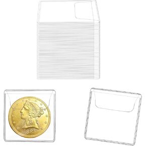 50pcs Single Pocket Coin Collection Sleeves: 2.2 * 2.2 Inches Rectangular Individual Plastic Coin Holder,Penny Storage Supplies, Transparent Protectors for Coin,Coin Currency Bills Wrappers