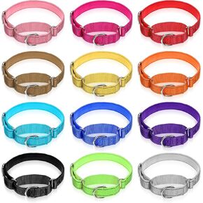 cobee 12 Pack Reflective Martingale Collars for Medium Dog, Adjustable Nylon Collar with Metal D Clip 12 Colors Pupplies Collar 14.2-18.9 Inch