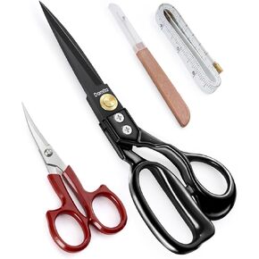 9 inch Sewing Scissors Sharp Leather Scissor for Fabric Cutting Dressmaking Shears with Ergonomic Handle (Comes with 5 accessories)